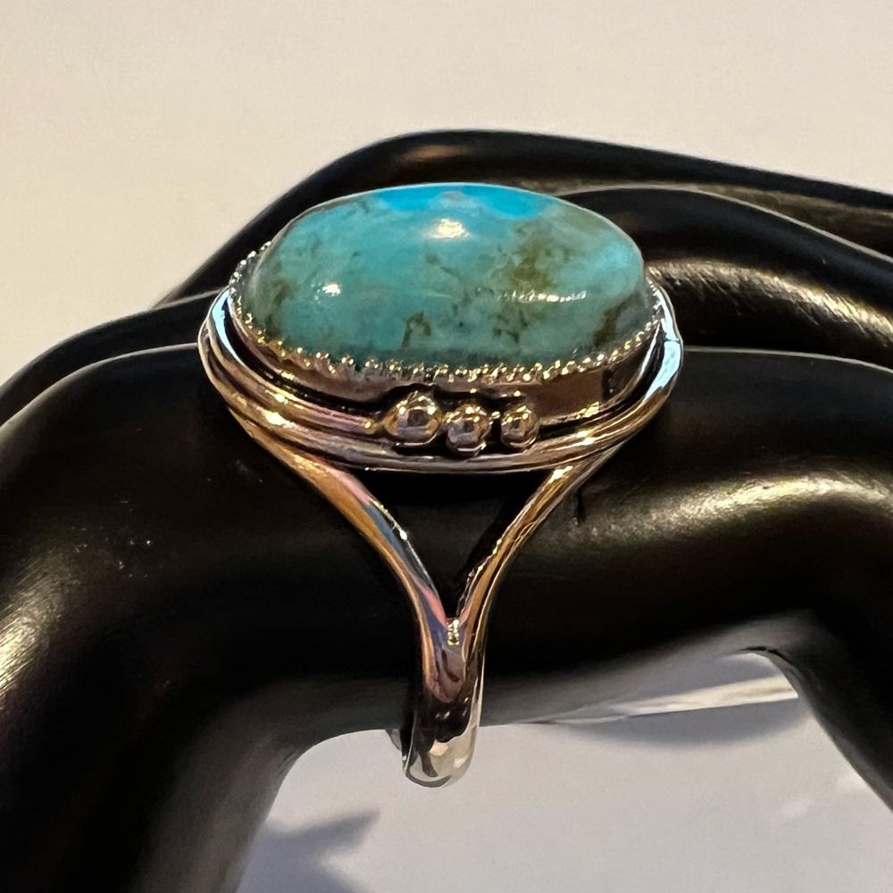 Turquoise & Sterling Silver Floral Ring - Picture 3 of 5